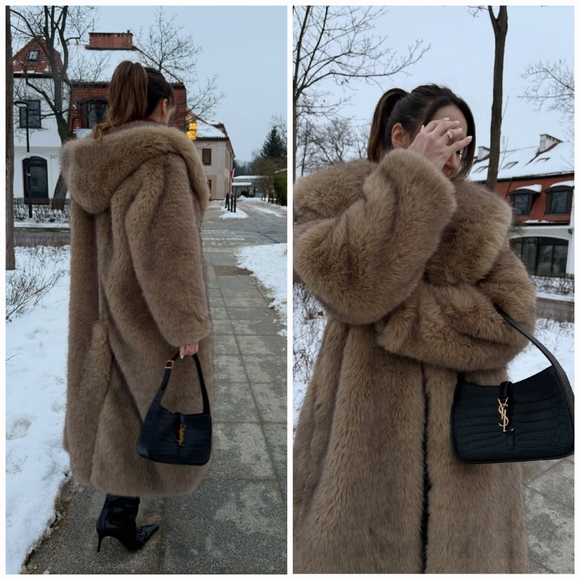 Zara Hooded Faux Fur Coat - Picture 4 of 14